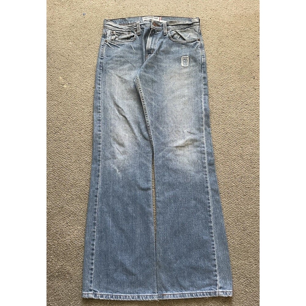 Levis 527 Low Boot Cut Jeans Mens 32x34 Light Wash Distressed Y2K